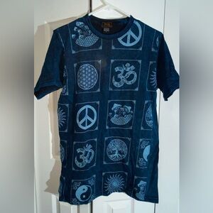 Rising International Men T-shirt S Spiritual Block Symbols Blue Graphic AA14